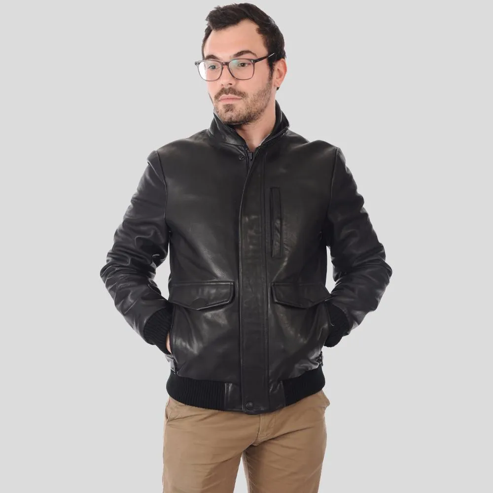 Reece Black Bomber Leather Jacket for Men