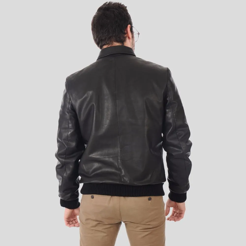 Reece Black Bomber Leather Jacket for Men