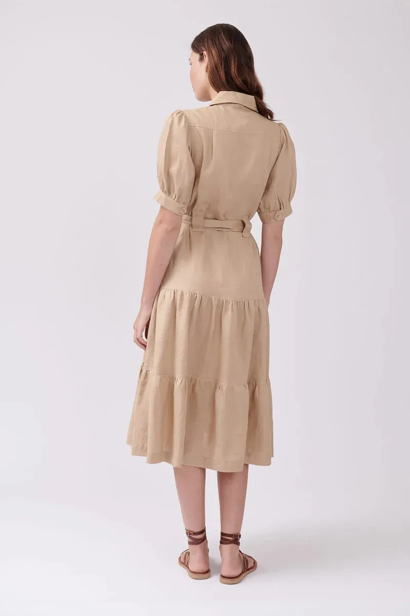 Serval Linen Dress-khaki