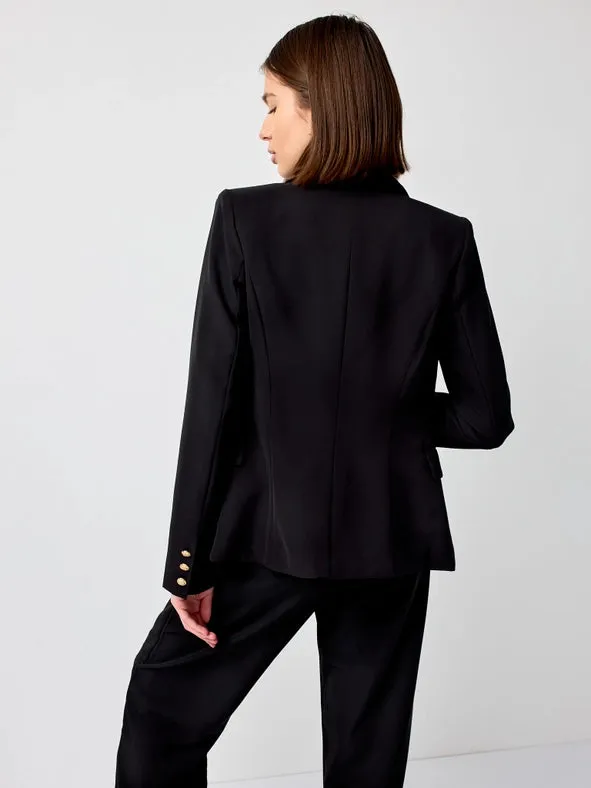 Timeless Fitted Double-Breasted Suit Jacket with Gold Buttons  Black