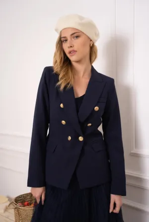 Timeless Fitted Double-Breasted Suit Jacket with Gold Buttons  Navy