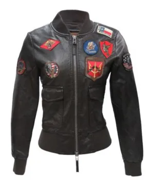 Top Gun Black Bomber Jacket With Patches