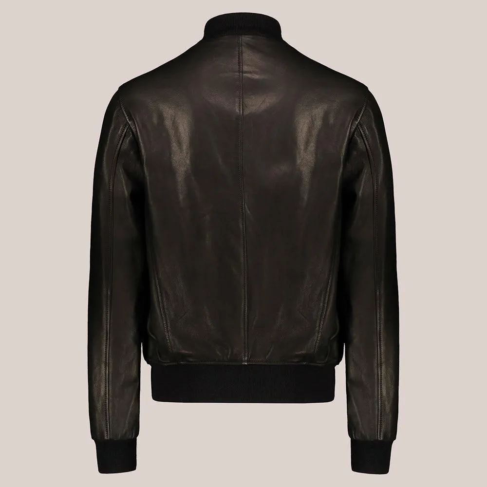 Vintage Black A-1 Flight Lambskin Leather Bomber Jacket for Men