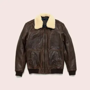 Vintage Brown Shearling Lambskin Bomber Jacket for Men