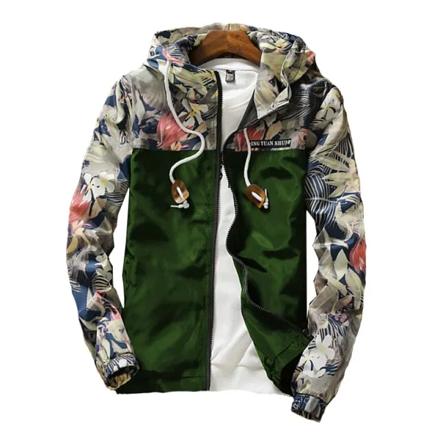 Windbreaker Jackets Mens Hooded Jacket Sportswear Bomber Jacket Fashion Light Weight Flowers Casual Mens jackets Coats Outwear