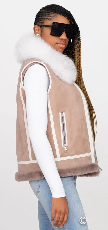 Women Sheepskin Vest with Fox Fur Collar Style #1057