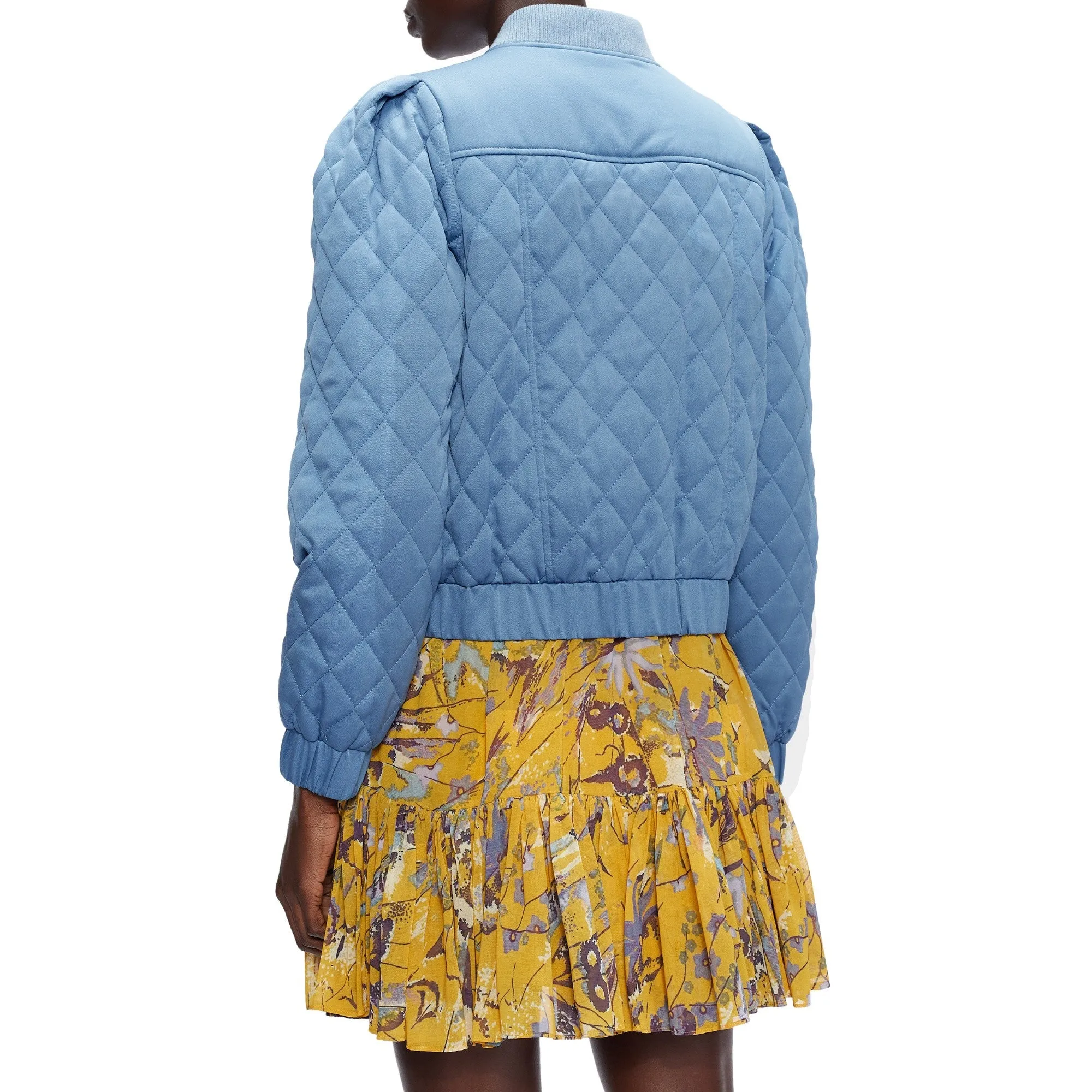 Women Wmj-Abigayl-Quilted Bomber With Exaggerated Shoulder - Mid-Blue