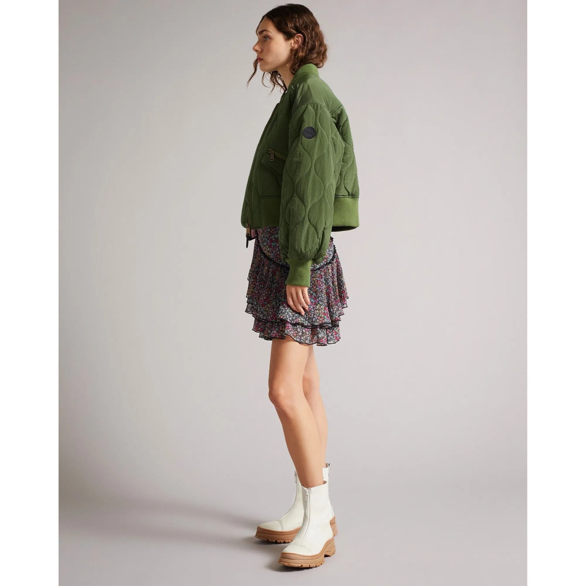 Women Wmo-Aelexis-Onion Quilted Bomber Jacket - Green