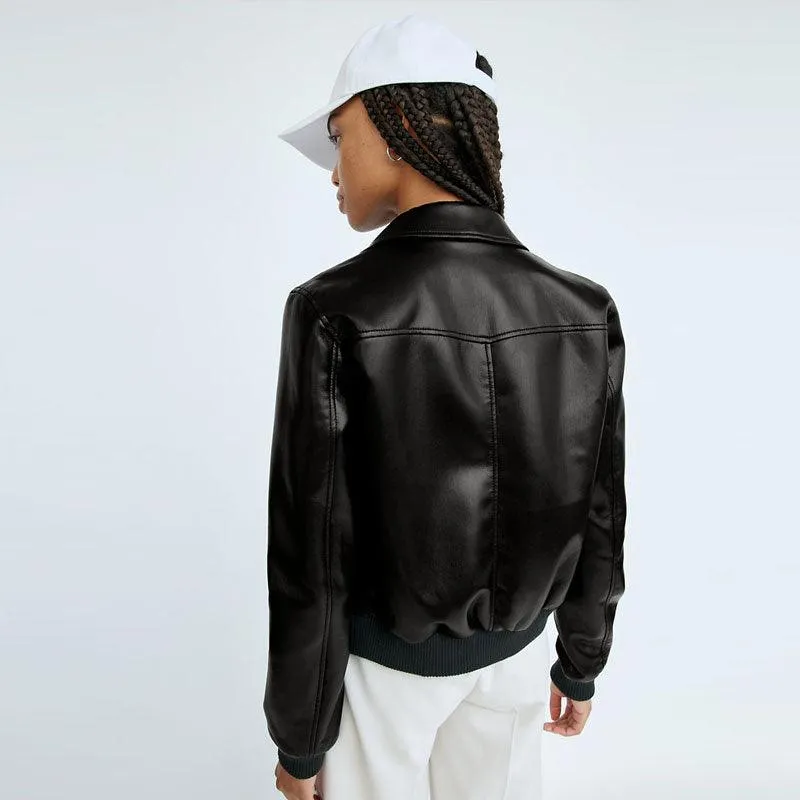 Women's Aviator Sheepskin Shearling Motorbike  Leather Bomber Jacket