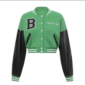 Women's Green Varsity Cropped Jacket